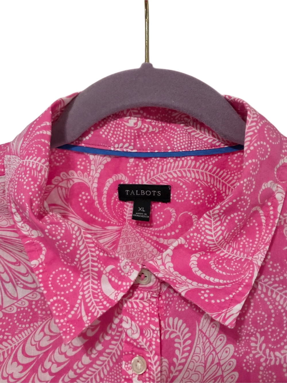 Talbots Bright Pink Paisley Button-Up Shirt - Picture 3 of 6